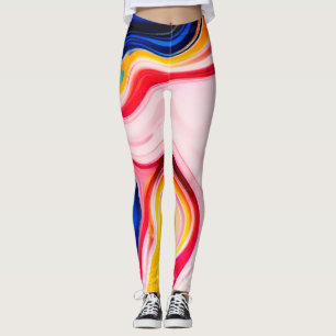 Pretty Trendy Blue Pink yellow white faux marble Leggings