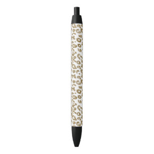 Pretty trendy faux gold glitter leopard print black ink pen