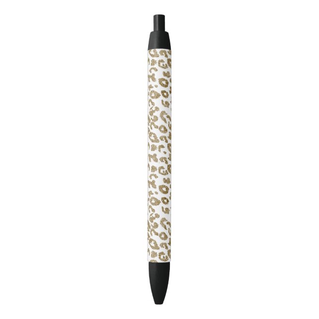 Pretty Trendy Leopard Print Gold Glitter Black Ink Pen (Front Vertical)