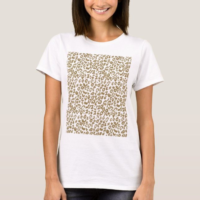 Pretty Trendy Leopard Print Gold Glitter T-Shirt (Front)