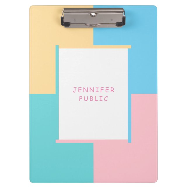 Pretty Trendy Pink Yellow Blue Green Colourful Clipboard (Front)