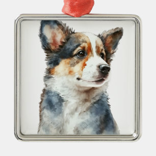 PRETTY TRI COLOR CARDIGAN WELSH CORGI DOG METAL TREE DECORATION