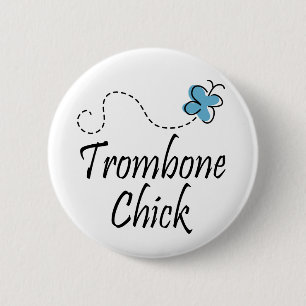 Pretty Trombone Chick Button