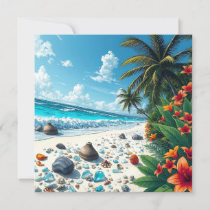 Pretty Tropical Beach Scene   Blank Card