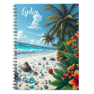 Pretty Tropical Beach Scene Coastal  Personalized Notebook
