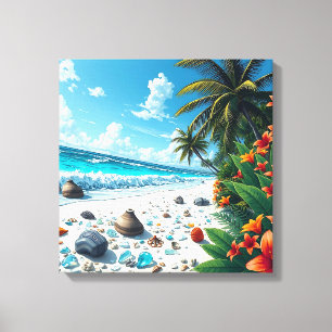 Pretty Tropical Beach Scene Coastal Seaside Art Canvas Print