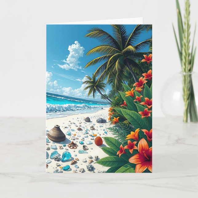 Pretty Tropical Beach Scene | Happy Birthday Card (Front)