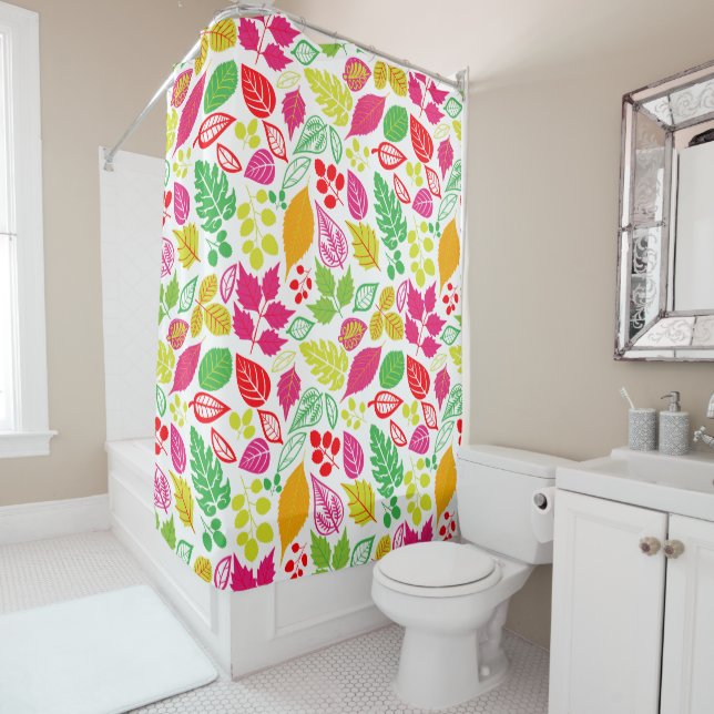 Pretty Tropical Colour Leaf Pattern Shower Curtain (In Situ)