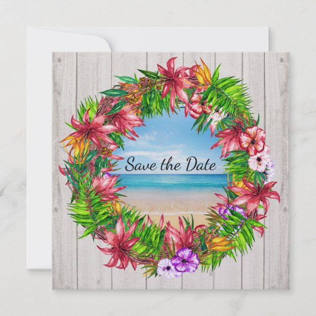 Pretty Tropical Floral Beach Wedding  Invitation (Front)