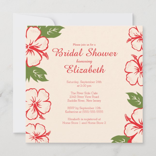 Pretty Tropical Hibiscus Bridal Shower Invitation (Front)