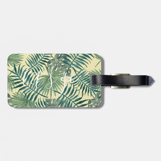 Pretty Tropical Leaf Let's Go Quote | luggage tag (Back Horizontal)