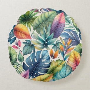 Pretty Tropical Leaves  Round Cushion