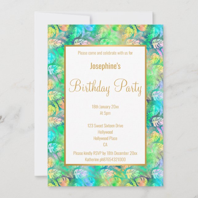 PRETTY TROPICAL PALM LEAF BIRTHDAY INVITATION (Front)