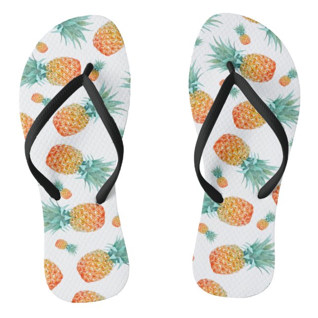 Pretty TROPICAL pineapple Slim Straps Flip Flops (Footbed)