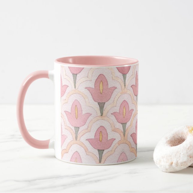 Pretty tulip pattern Classic colourful Watercolor Mug (With Donut)