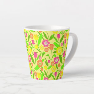 Pretty Tulip Patterned Lemon Yellow Spring Flowers Latte Mug
