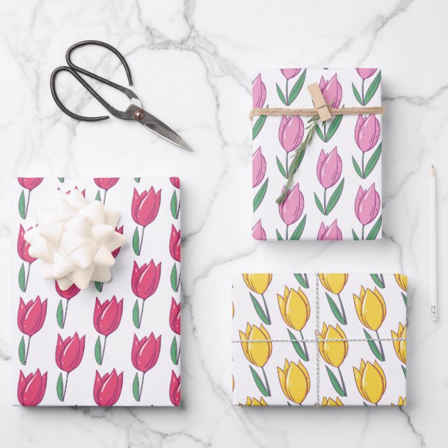 Pretty Tulips Wrapping Paper Set of 3 (Front)