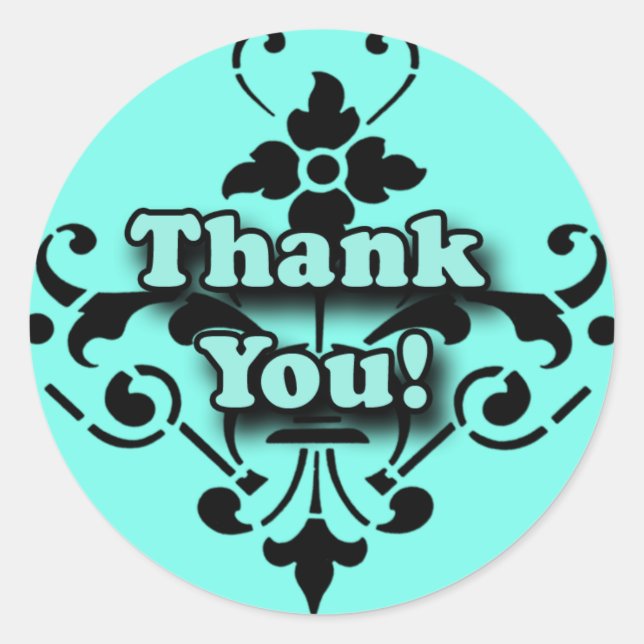 Pretty Turquoise and Black Thank You Stickers (Front)