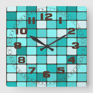 Pretty Turquoise Aqua Teal Mosaic Tile Pattern Square Wall Clock
