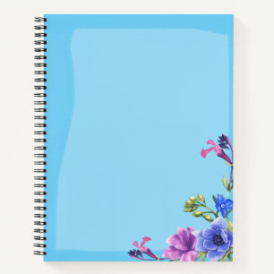 Pretty Turquoise Floral Notebook - Spiral Bound