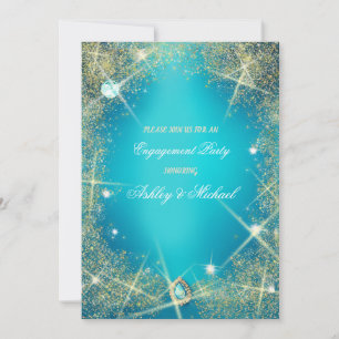 pretty turquoise glam sequins jewels diamond invitation