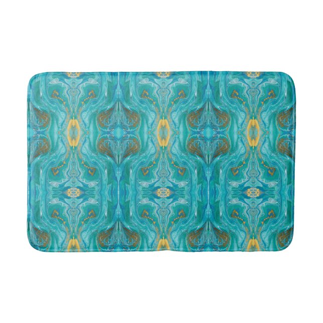 Pretty Turquoise Gold Marble Pretty Bath Mat (Front)