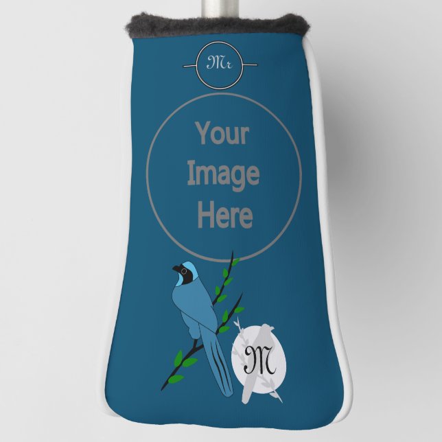 Pretty Turquoise Jay Bird Monogram Golf Head Cover (Rotate 90)