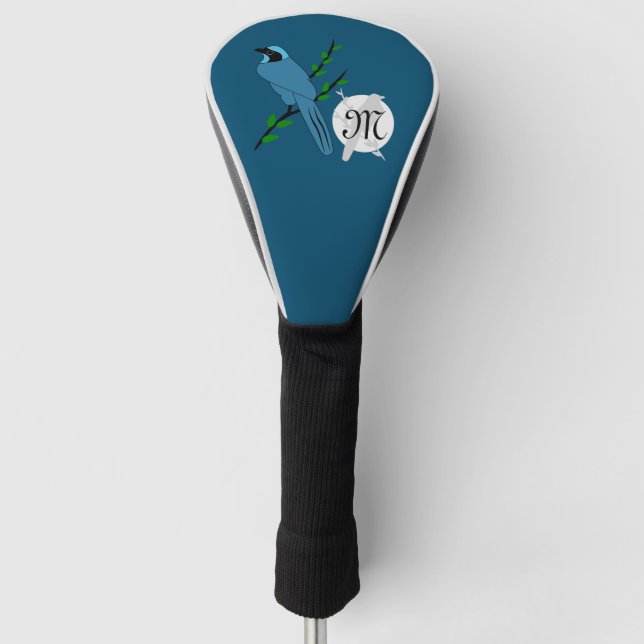 Pretty Turquoise Jay Bird Monogram Golf Head Cover (Front)