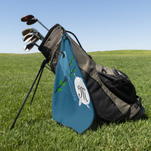 Pretty Turquoise Jay Bird Monogram Golf Towel