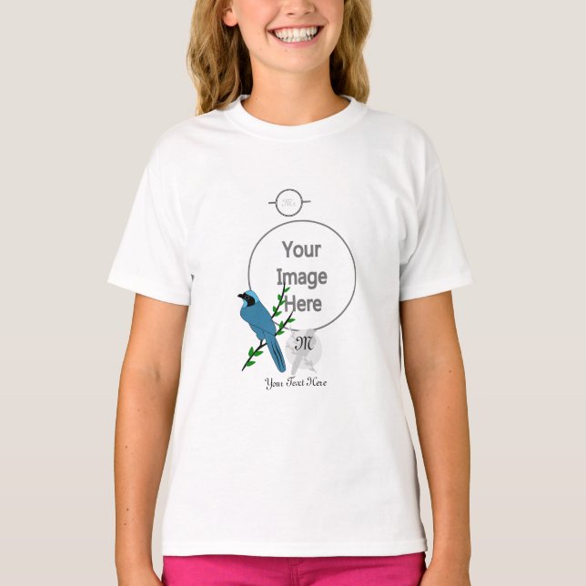 Pretty Turquoise Jay Bird Monogram T-Shirt (Front)