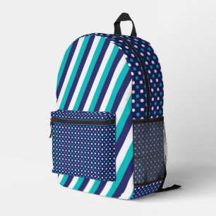PRETTY TURQUOISE & NAVY STRIPES & POLKA DOTS PRINTED BACKPACK
