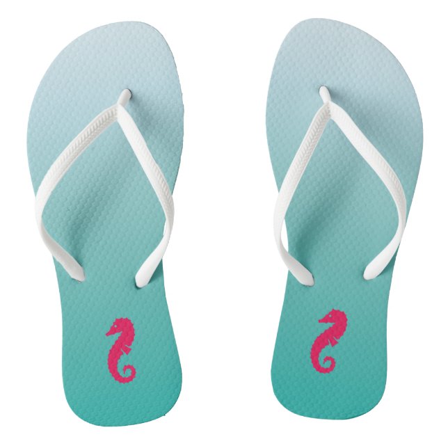 Pretty Turquoise Ombre Seahorse Flip Flops (Footbed)