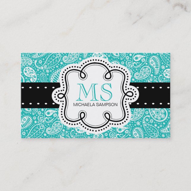 Pretty Turquoise Paisley Pattern Girl Calling Card (Front)