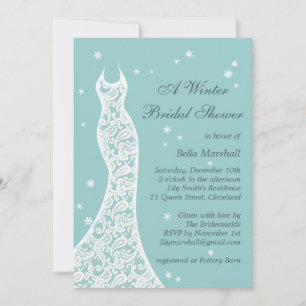 Pretty Turquoise Winter Bridal Shower Invitation