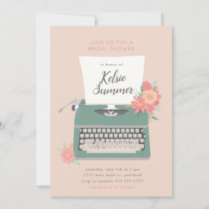 Pretty typewriter and flowers Bridal Shower Invitation