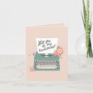 Pretty typewriter and flowers Bridesmaid Thank You Card