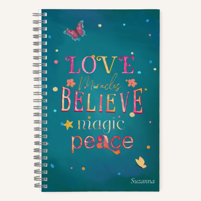 Pretty Typography Butterflies Name Notebook (Front)
