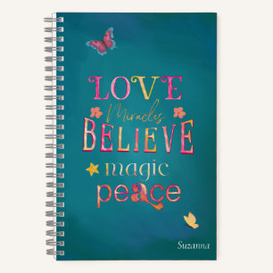 Pretty Typography Butterflies Pink Name Notebook