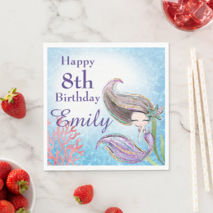 Pretty Under the Sea Mermaid Birthday Napkin