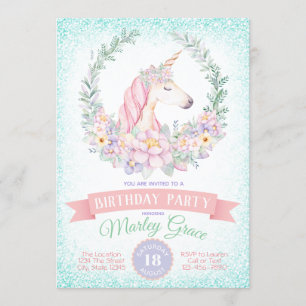 Pretty Unicorn Birthday Party Invitations