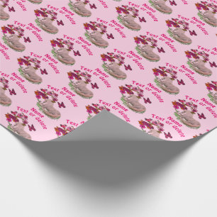 Pretty Unicorn Butterflies Flowers Personalised Wrapping Paper