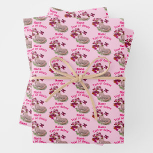 Pretty Unicorn Butterflies Flowers Personalised Wrapping Paper Sheet