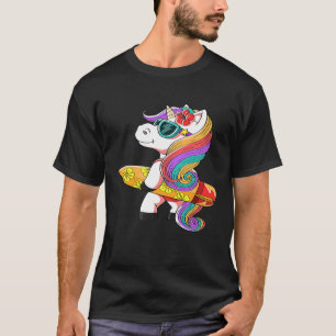 Pretty Unicorn Carrying Surfboard Wearing Cute Swi T-Shirt