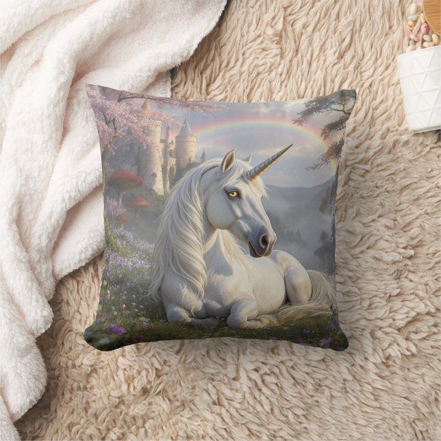 Pretty Unicorn, Castle and Rainbow  Cushion (Blanket)