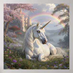 Pretty Unicorn, Castle and Rainbow  Poster