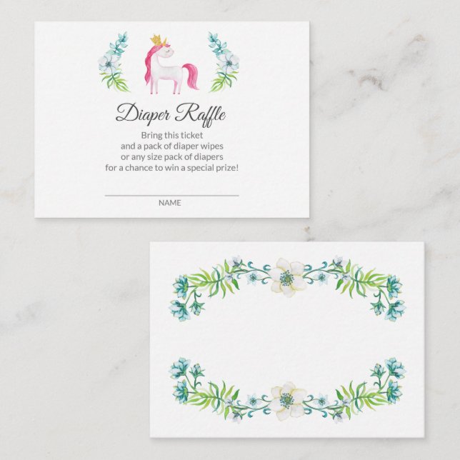 Pretty Unicorn Diaper Raffle Baby Shower Enclosure Card (Front/Back)
