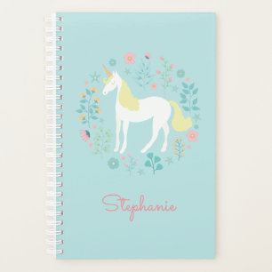 Pretty Unicorn & Flowers Aqua Personalised Planner