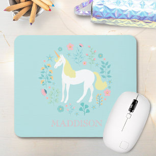 Pretty Unicorn & Flowers Personalised Mouse Mat