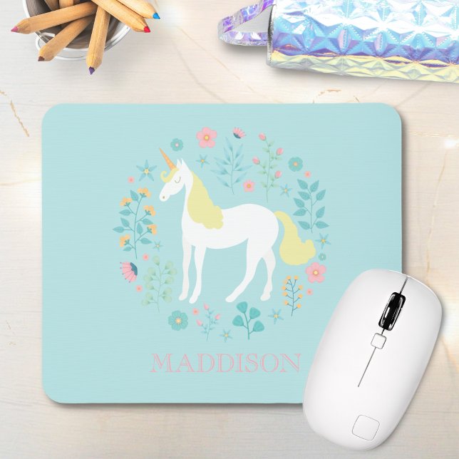 Pretty Unicorn & Flowers Personalised Mouse Mat (Creator Uploaded)