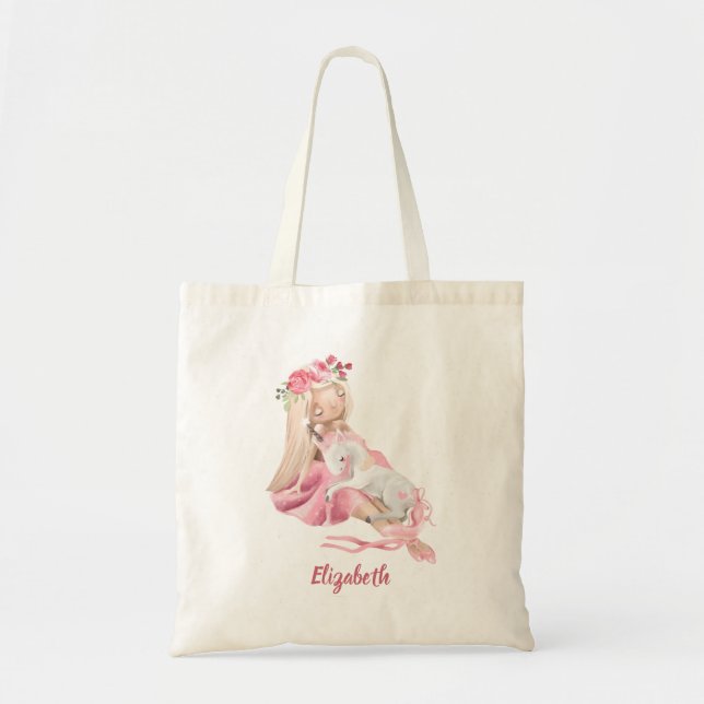 Pretty Unicorn Girl Ballerina Tote Bag (Front)